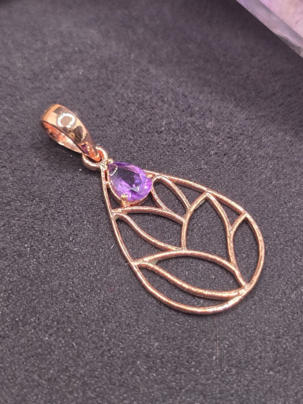 Amethyst Copper Leaf Pendant Teardrop Gemstone Jewelry